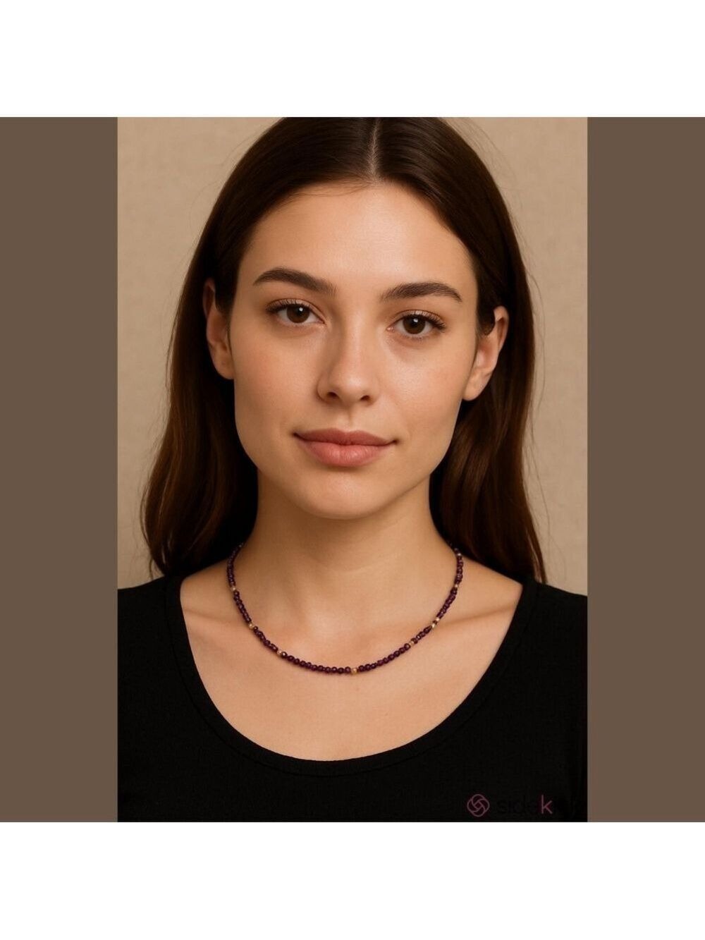 Amethyst Beaded Necklace  Choker with Gold Accents , French Design,HandMade ,New - Picture 2 of 4